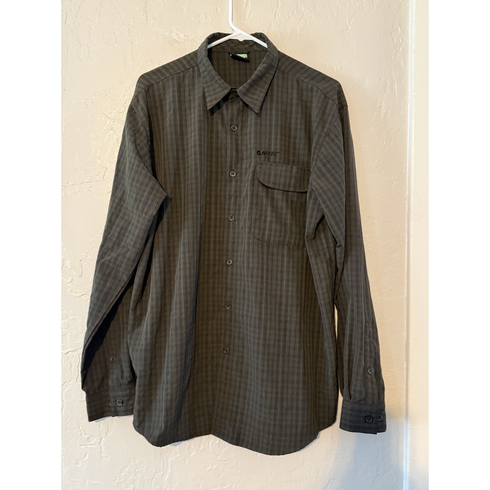 Hi-Tec Long Sleeve Button Up Shirt Men's Large Pockets Vented Polyester